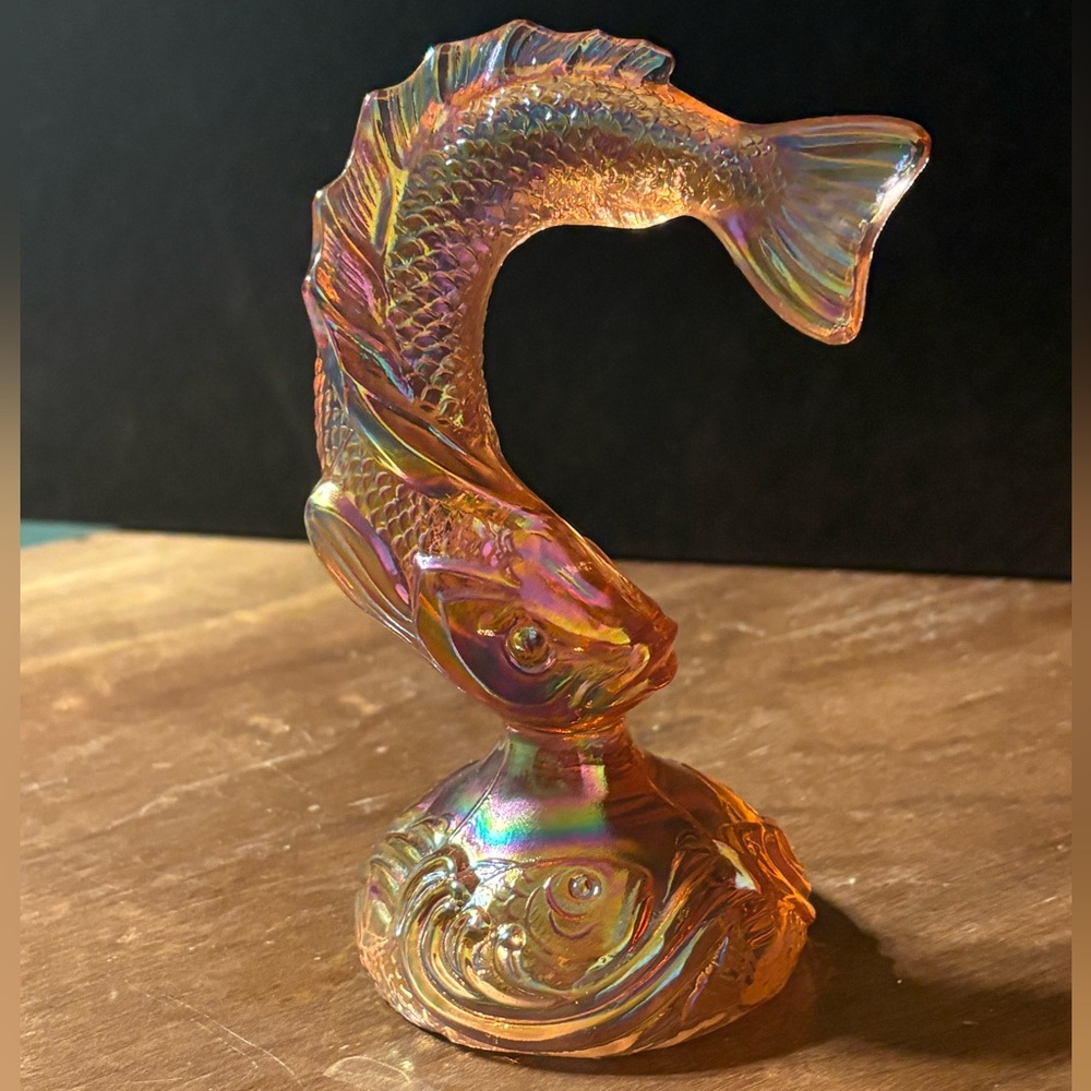 Vintage Fenton Carnival Glass Orange Fish Trout